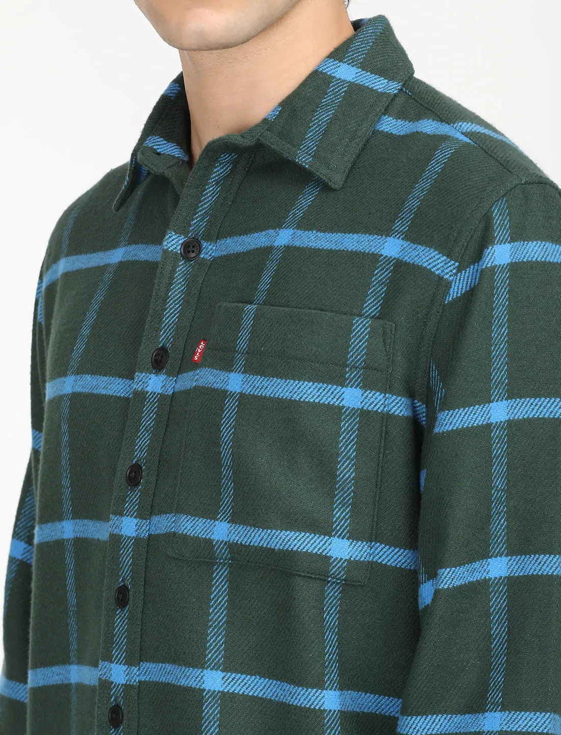 Men's Checkered Dark Green Spread Collar Shacket