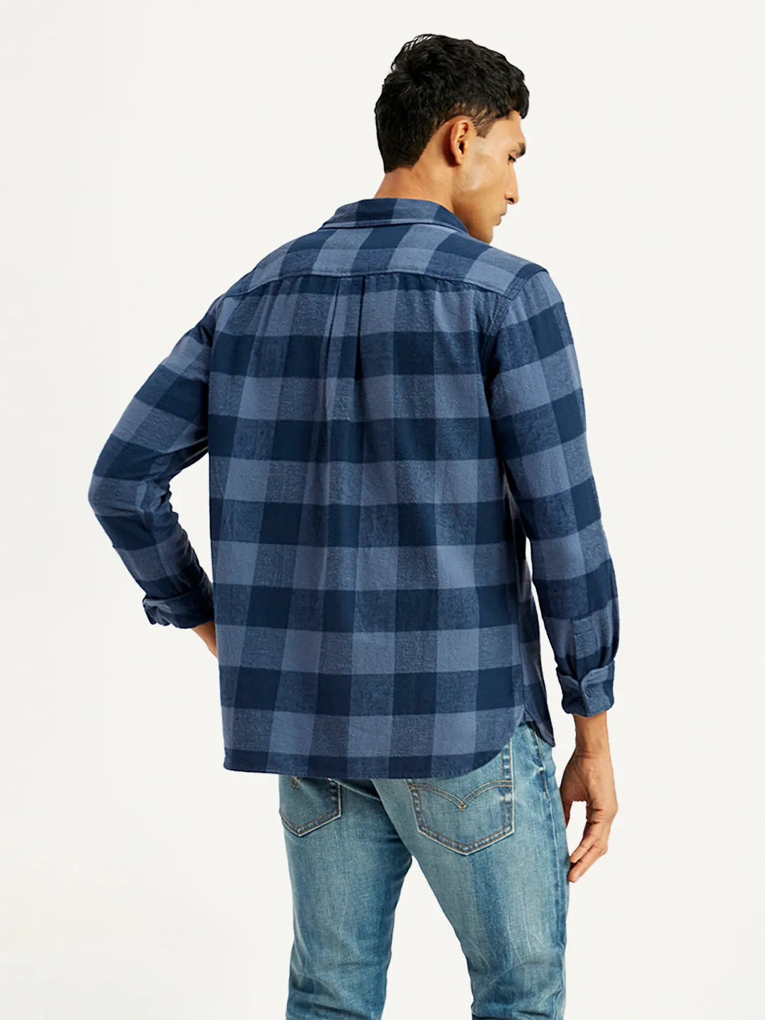 Men's Checkered Navy Spread Collar Shacket