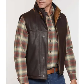 Men's Dark Brown Leather Vest with Removable Shearling Collar