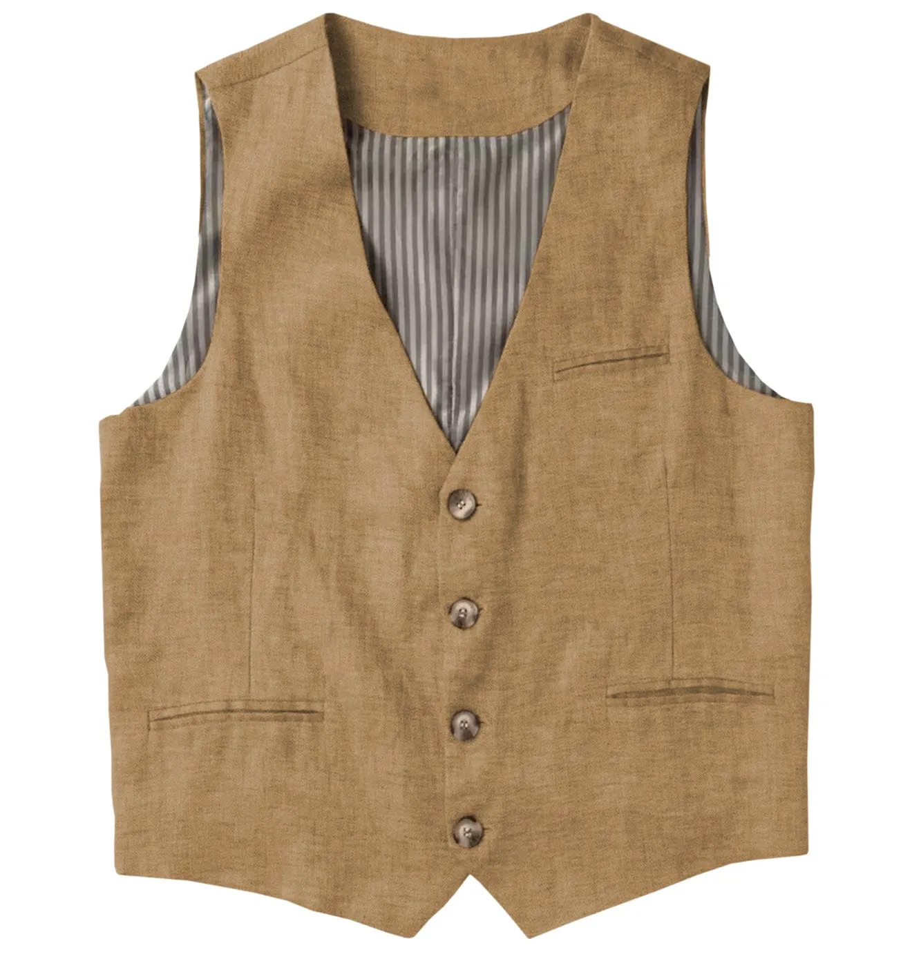 Men's Linen V Neck Vest Casual Summer Leisure Waistcoat