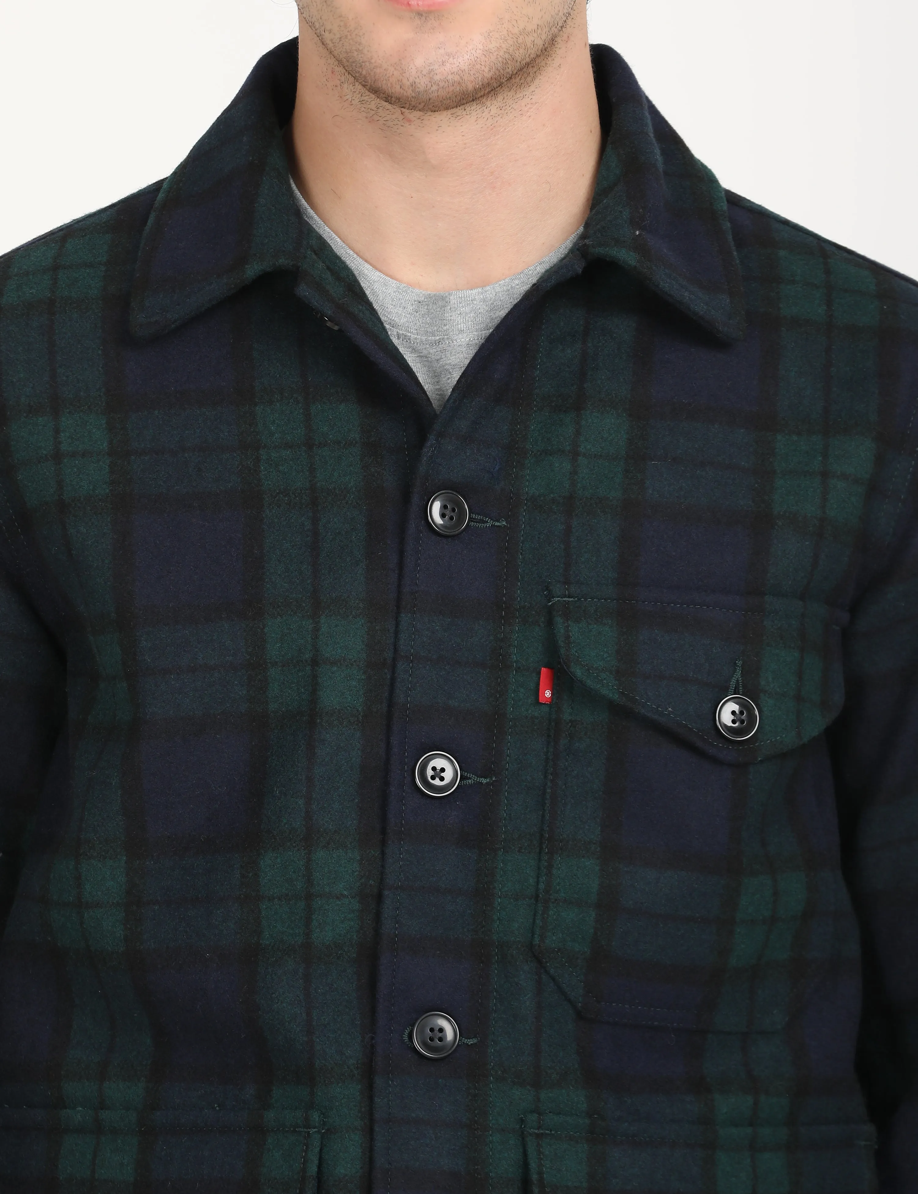 Men's Plaid Navy Spread Collar Shacket