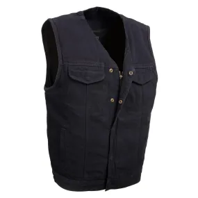 Milwaukee Leather MDM3012 Men's 'Brute' Black Denim Club Style V-Neck Motorcycle Vest w/ Dual Closure