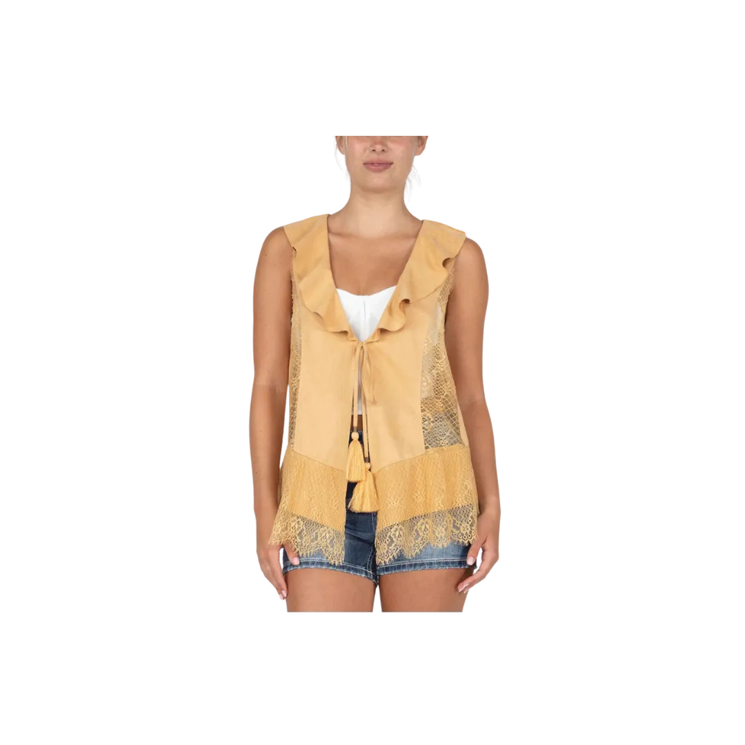 Miss Me Women's Ruffled Flowy Mustard Gold Vest