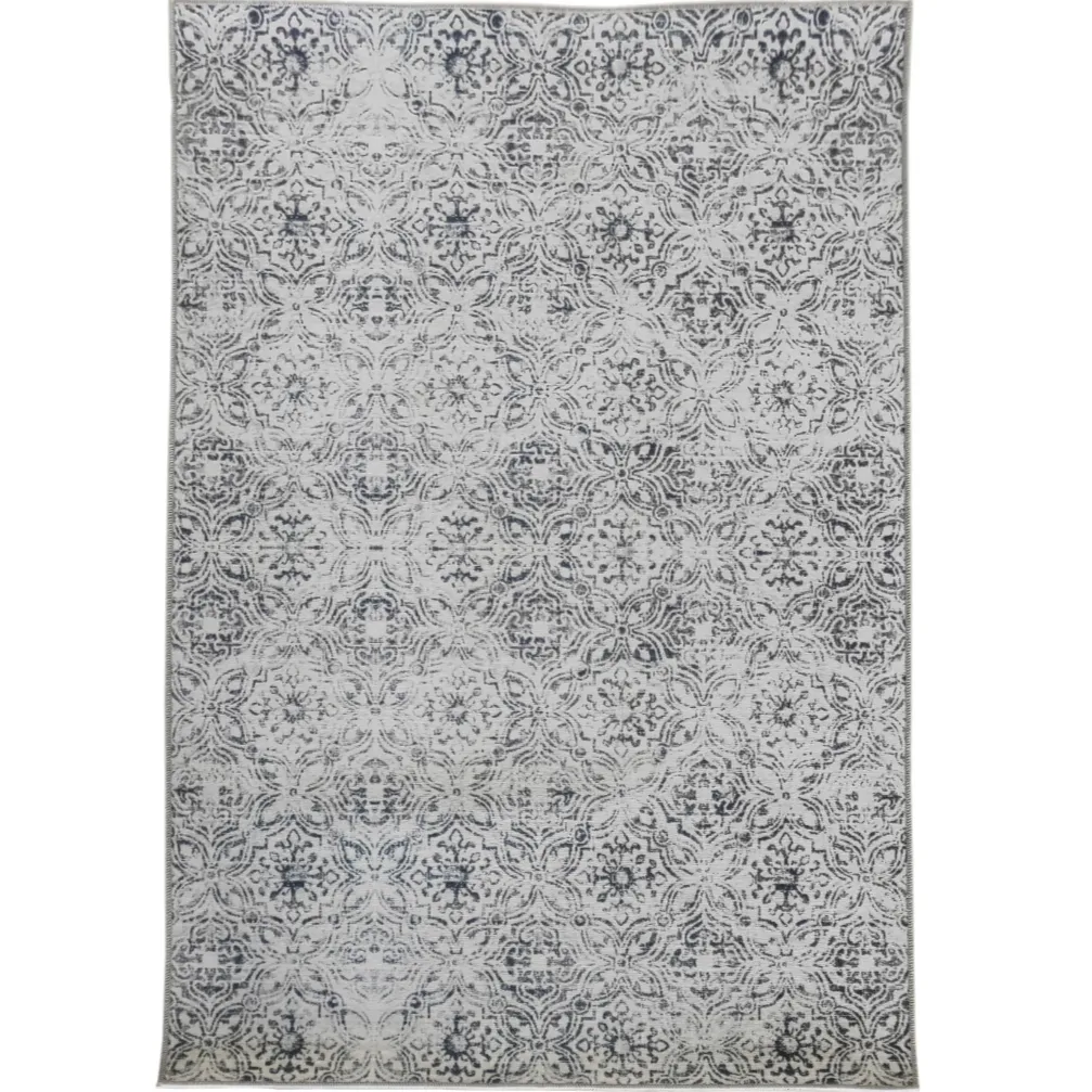 Mozaic Tiles Grey Trellis Distressed Non Slip Rug