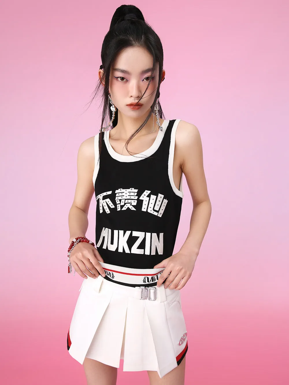 MUKZIN Chinese Characters Beading Look-thin Vest