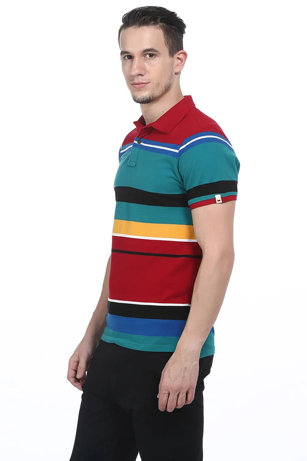 Muscle Fit Polo Stripes T Shirt