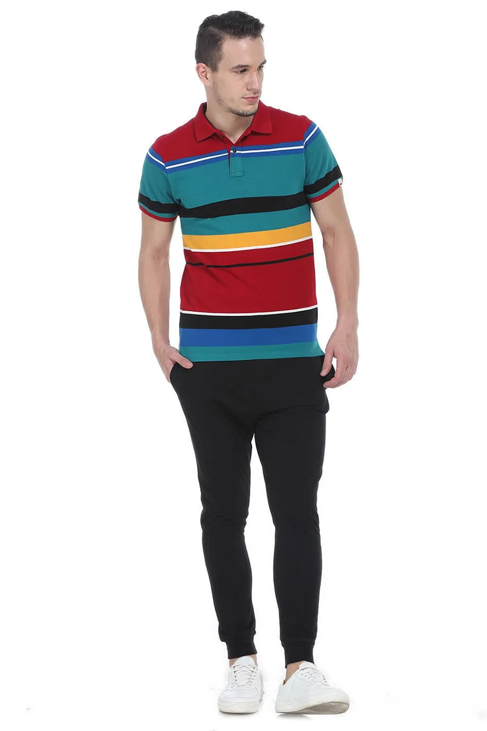 Muscle Fit Polo Stripes T Shirt