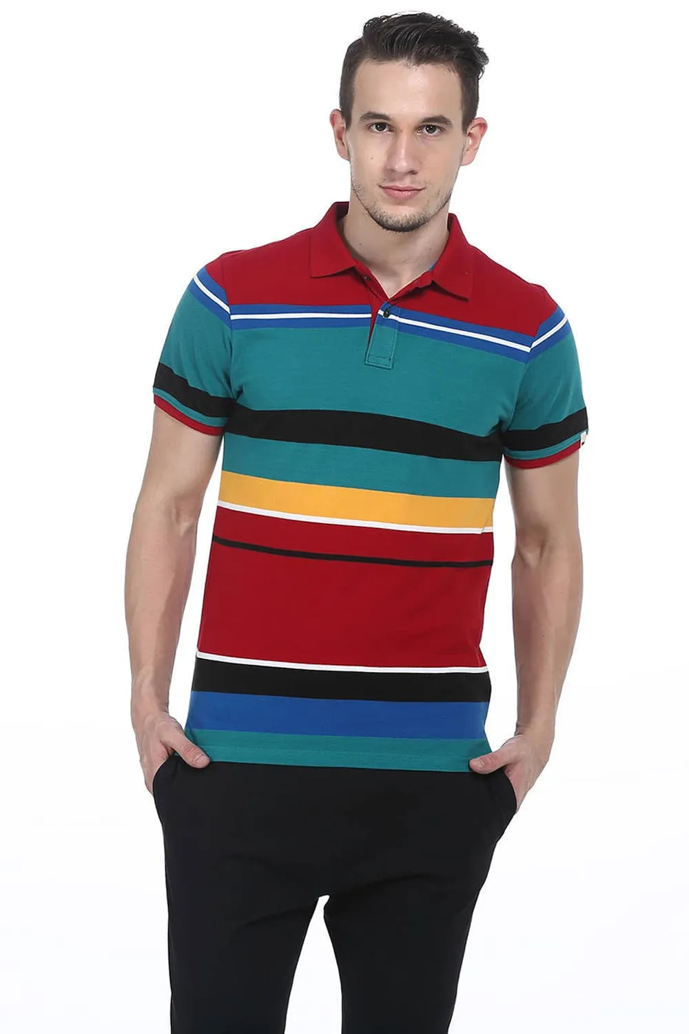 Muscle Fit Polo Stripes T Shirt