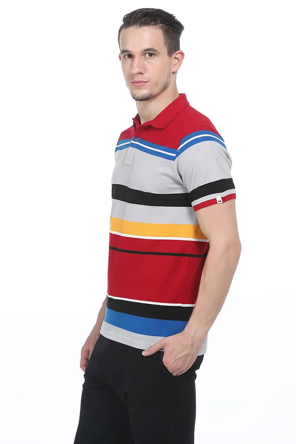 Muscle Fit Polo Stripes T Shirt