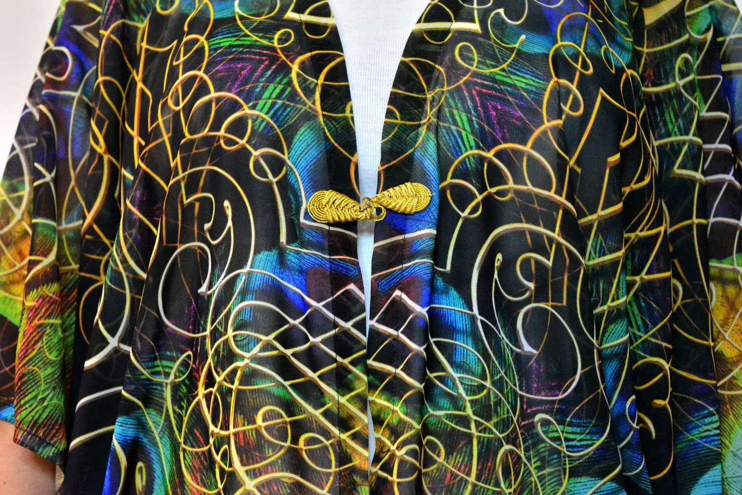 NATURE MORTE Peacock Ornate Devarshy Georgette Short Kimono Jacket - 1035B