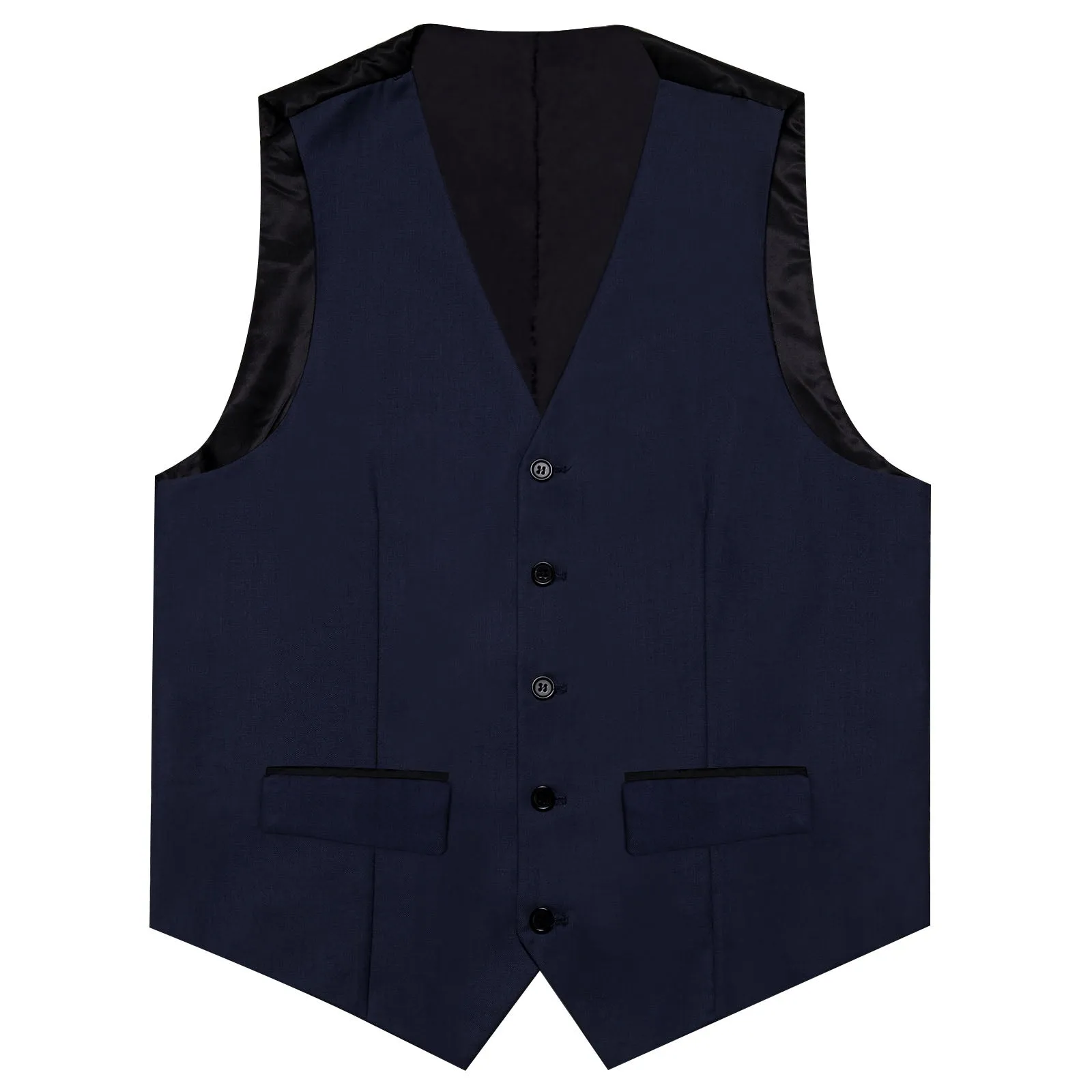 Navy Blue Solid Silk Men's Classic Vest with Two Pockets