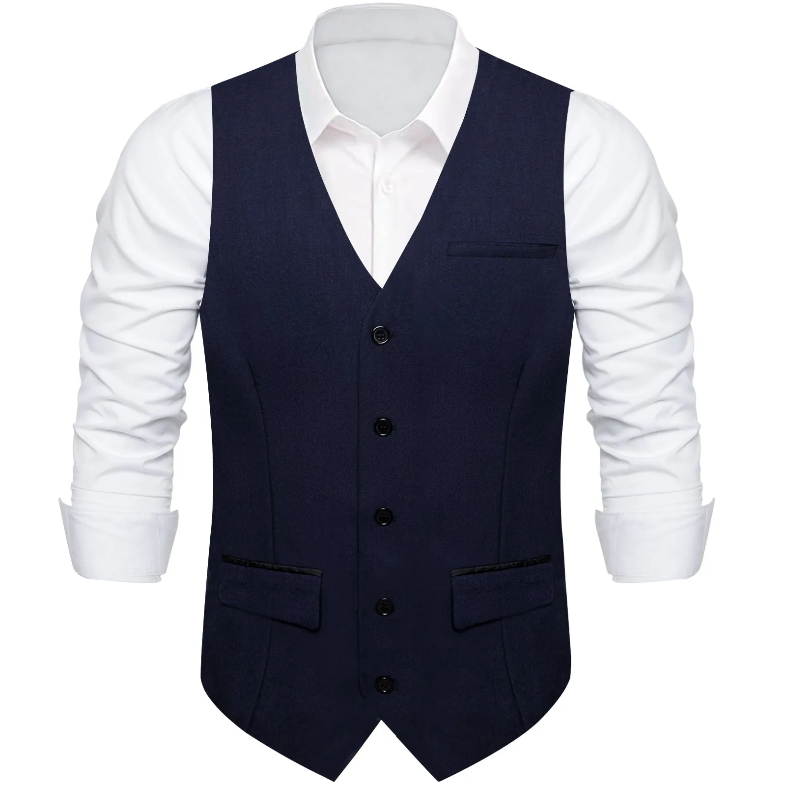 Navy Blue Solid Silk Men's Classic Vest with Two Pockets