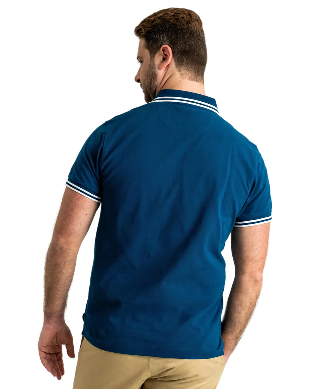 Navy Pique Polo Shirt With Double Tipped Collar & Cuff