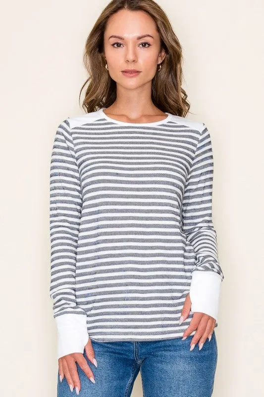 Navy Striped Thumbhole Top