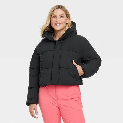 New - All In Motion Women's Cropped Winter Hooded Wind-Resistant Snow Sport Jacket