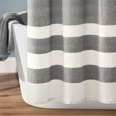 New - Cape Cod Stripe Yarn Dyed Cotton Shower Curtain Gray/White - Lush Décor