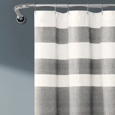 New - Cape Cod Stripe Yarn Dyed Cotton Shower Curtain Gray/White - Lush Décor