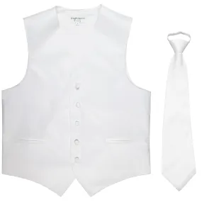 New Men's Formal Tuxedo Vest Waistcoat Pre-tied Necktie solid wedding prom white