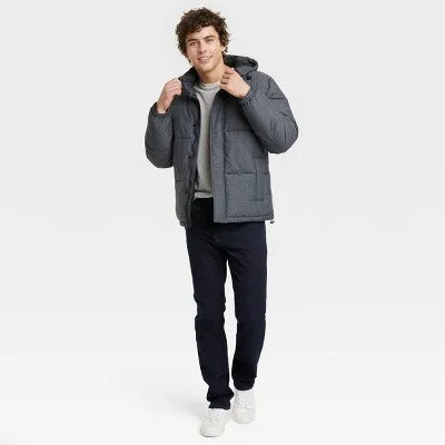 New - Men's Solid Midweight Puffer Jacket - Goodfellow & Co Heathered Gray L