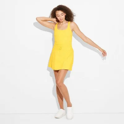 New - Women's Game Day Ribbed Tank Active Dress - JoyLab Yellow S