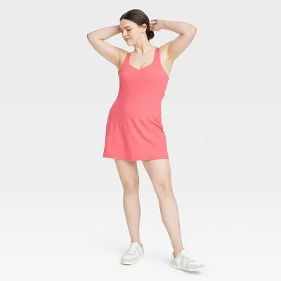 New - Women's Knit Halter Active Woven Dress - All In Motion Coral Pink XL