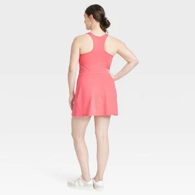 New - Women's Knit Halter Active Woven Dress - All In Motion Coral Pink XL