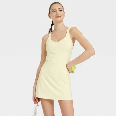 New - Women's Knit Halter Active Woven Dress - All In Motion Light Yellow XL