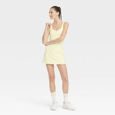 New - Women's Knit Halter Active Woven Dress - All In Motion Light Yellow XL