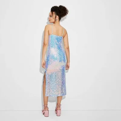 New - Women's Sequin Slip Midi Tank Dress - Wild Fable Light Blue S