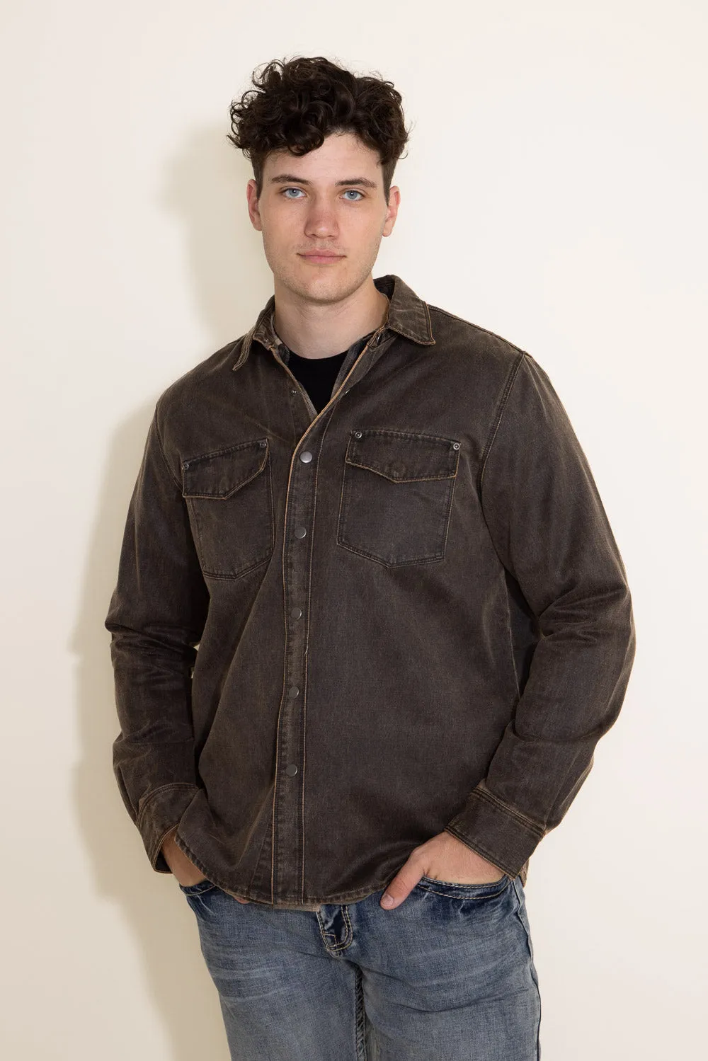 North River Moleskin Cotton Suede Shirt Jacket for Men in Leather Brown | NRM8033-LEATH