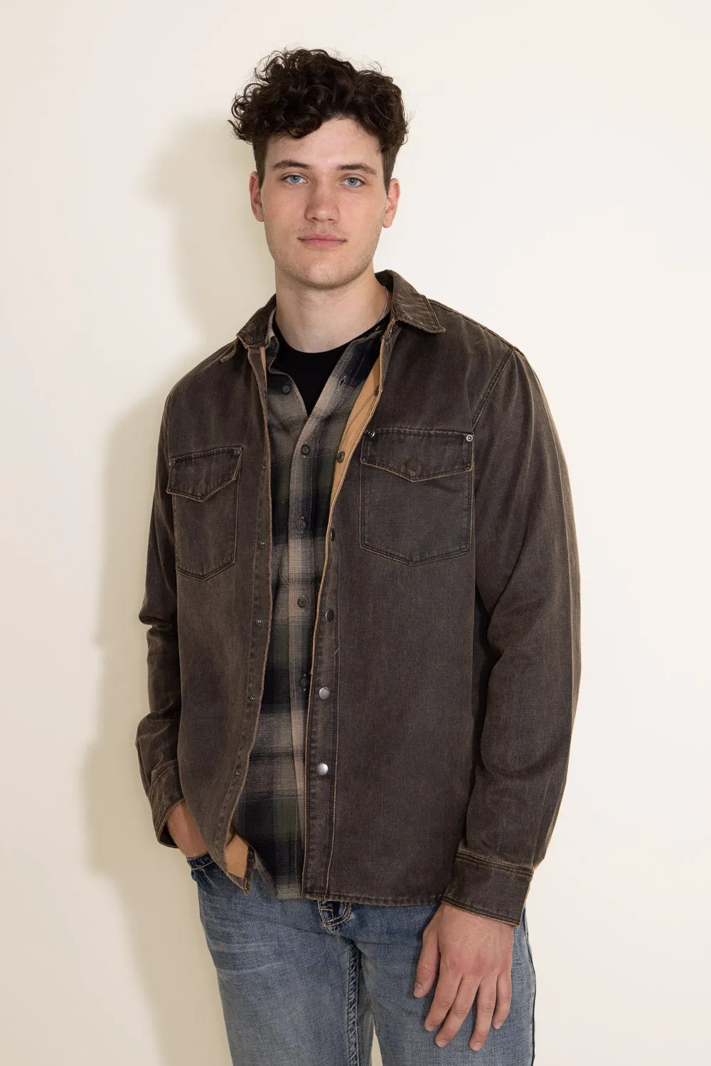 North River Moleskin Cotton Suede Shirt Jacket for Men in Leather Brown | NRM8033-LEATH