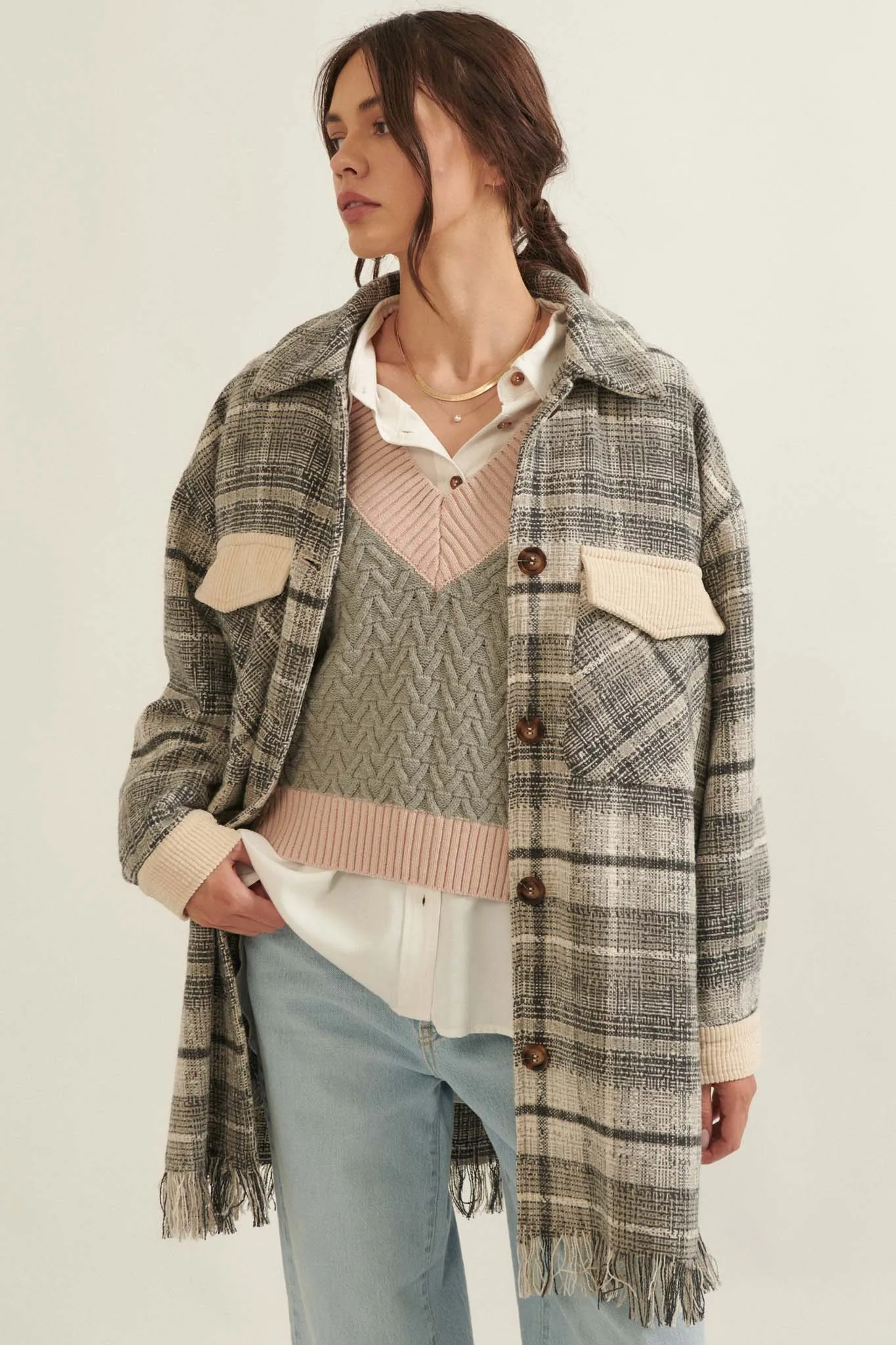 Off the Trail Plaid Tweed Longline Shacket