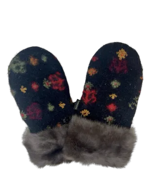 One of a Kind Sweater Mittens with fur trimmed cuffs 212