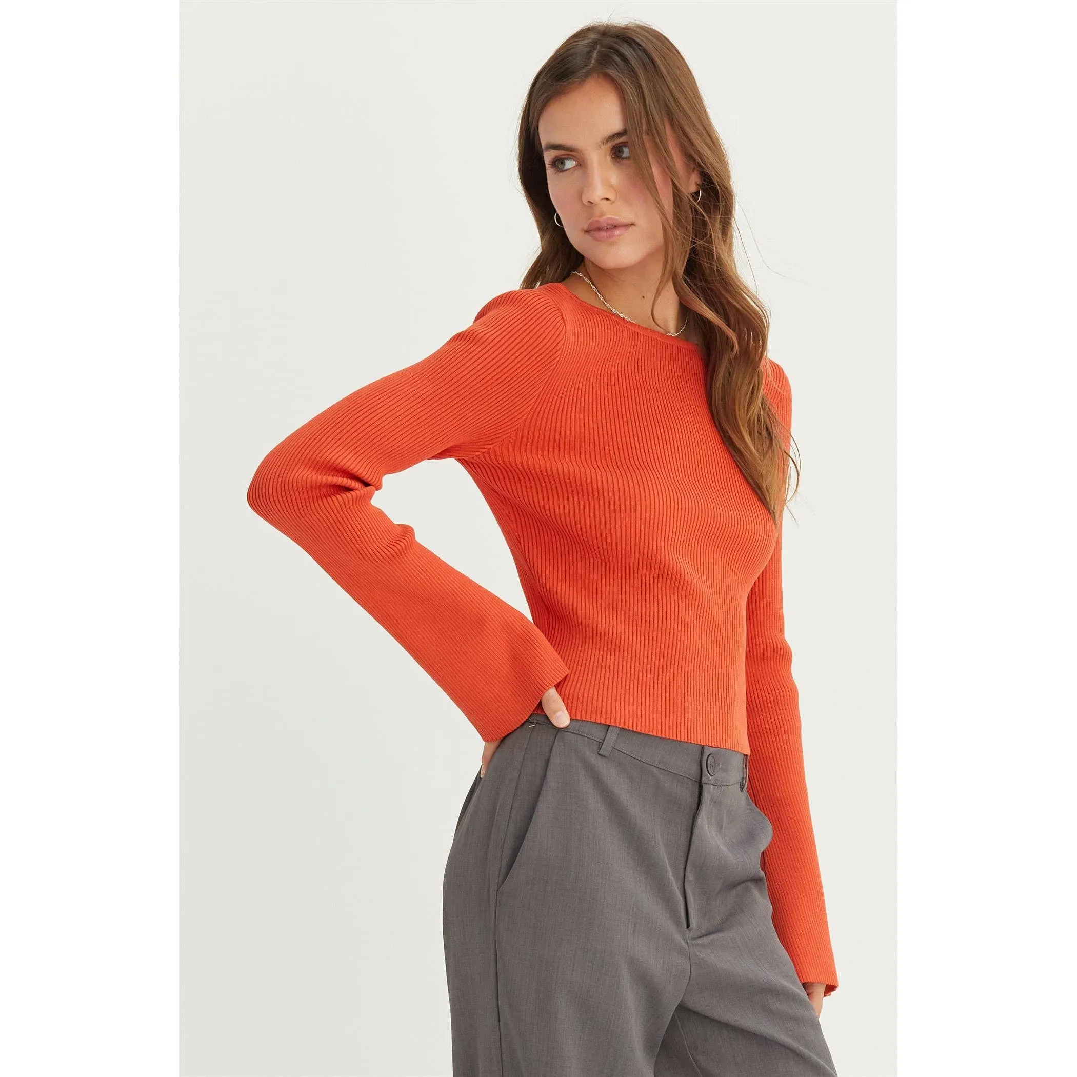 OPEN-BACK RIBBED KNIT TOP