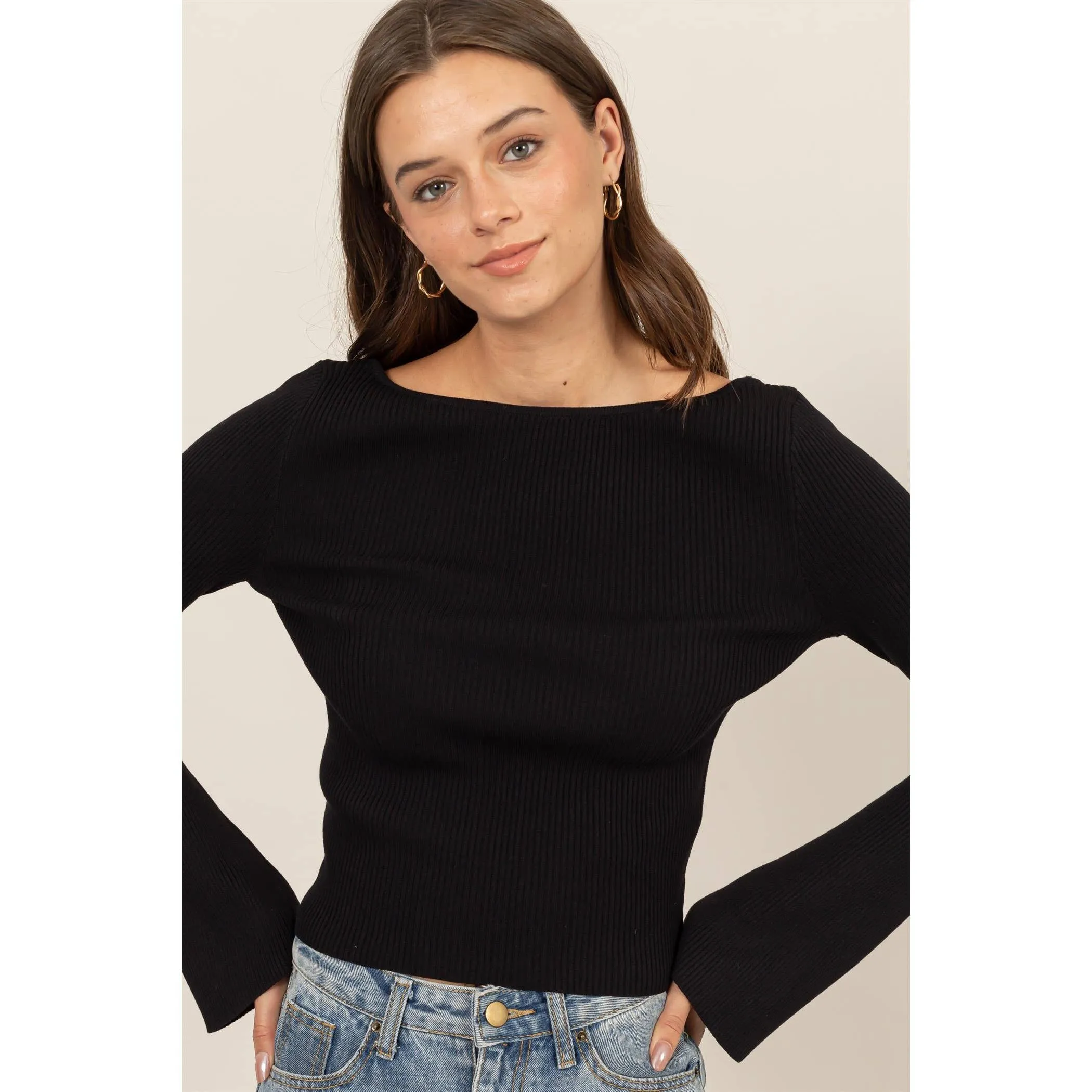 OPEN-BACK RIBBED KNIT TOP