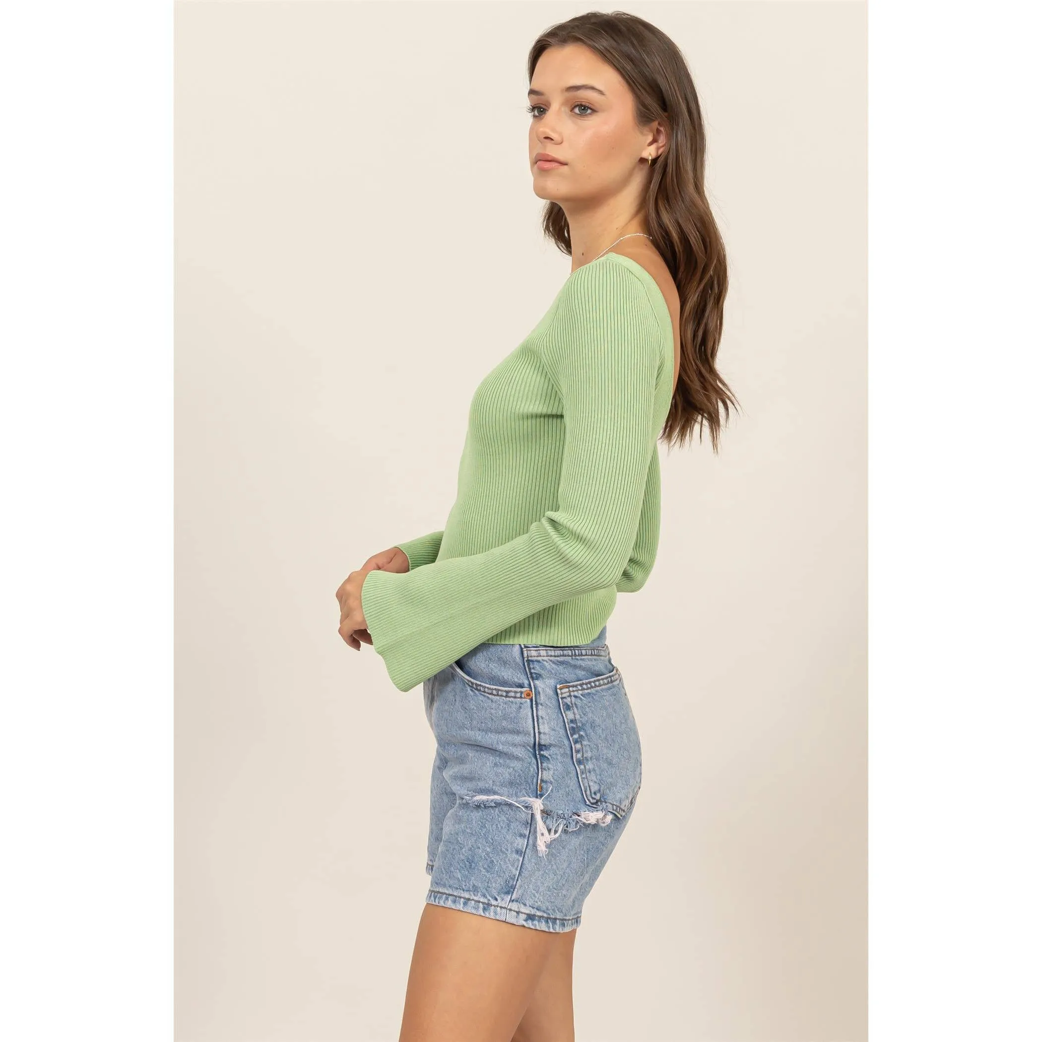 OPEN-BACK RIBBED KNIT TOP