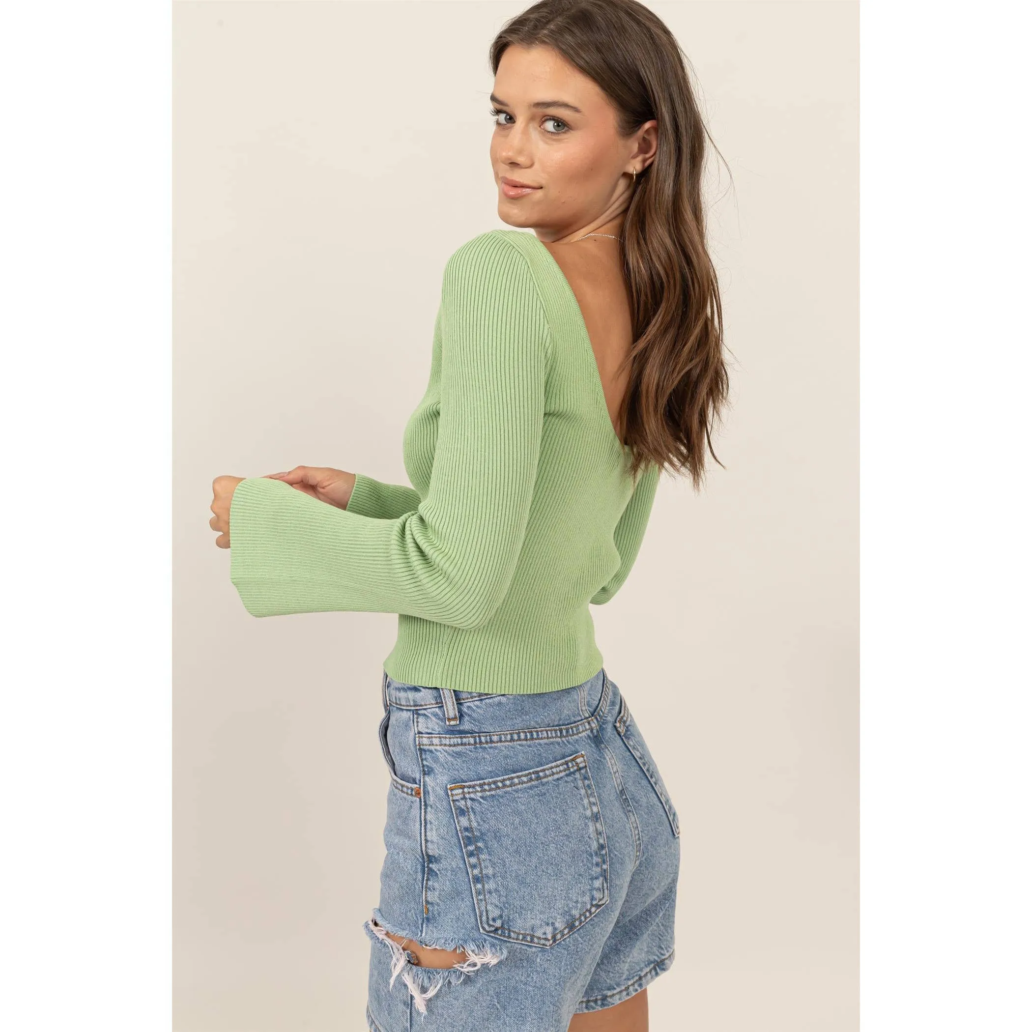 OPEN-BACK RIBBED KNIT TOP