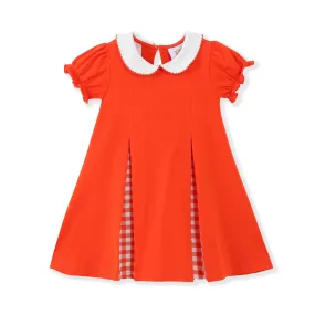 Orange gingham pleat dress