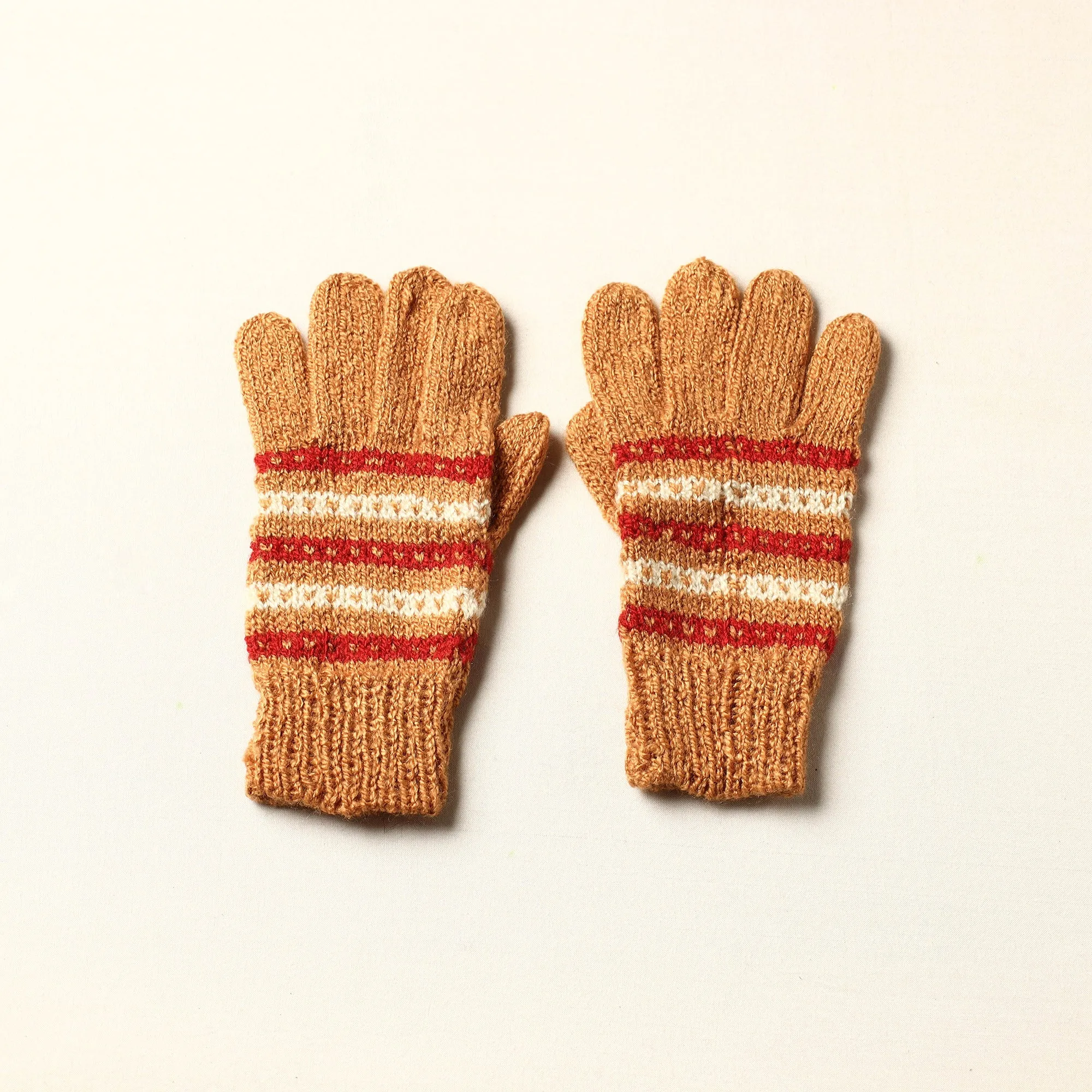 Orange - Kumaun Hand Knitted Woolen Gloves (Adult)