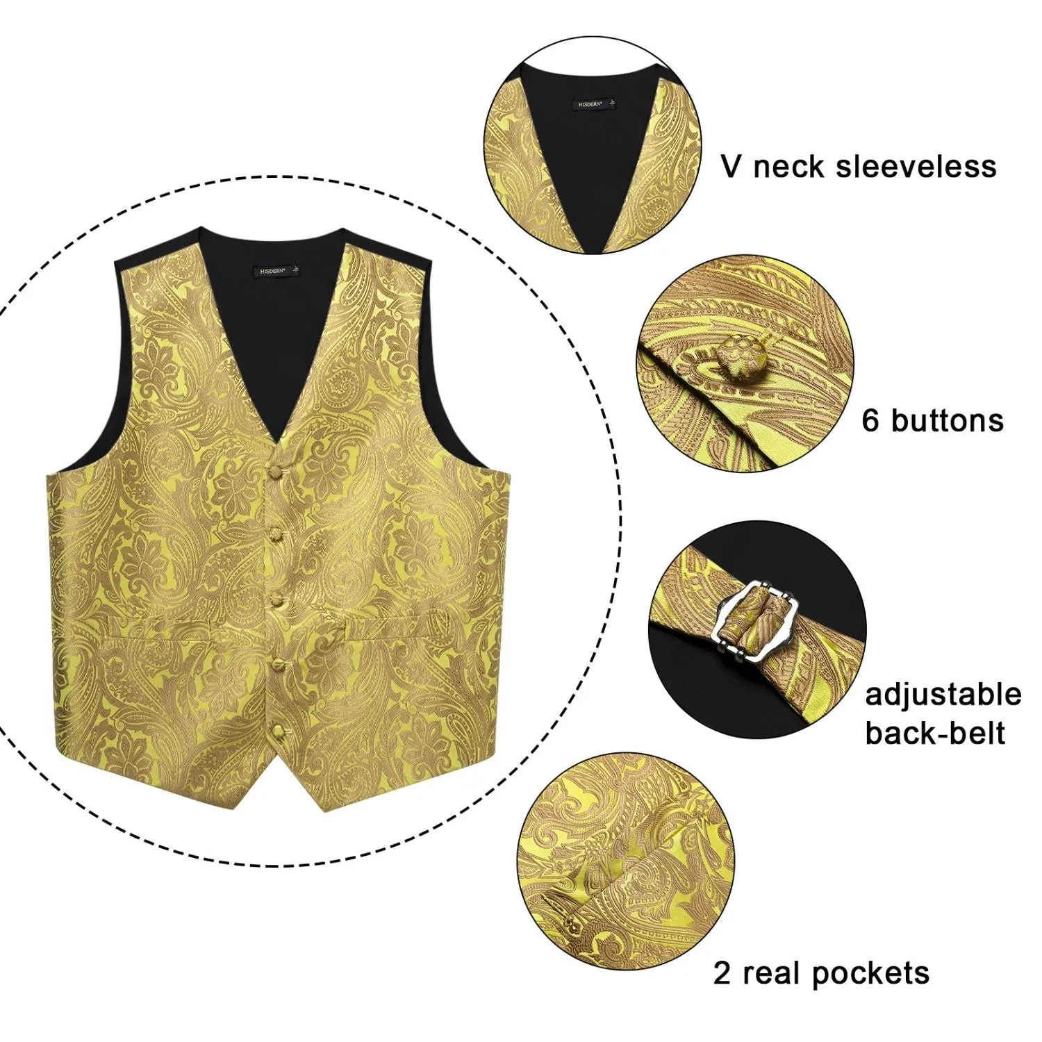 Paisley 5pc Suit Vest Set - C-GOLD