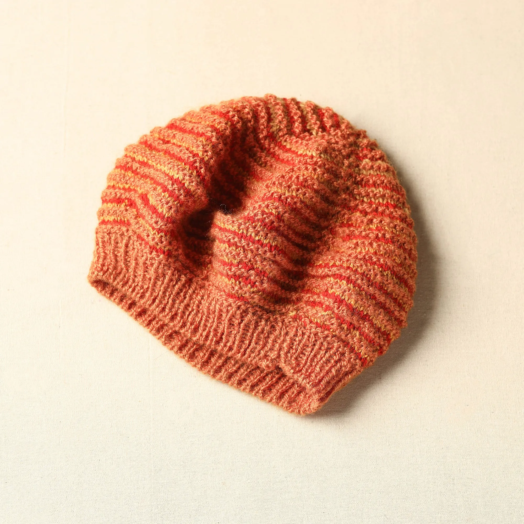 Peach - Kumaun Hand Knitted Woolen Beret Cap 77