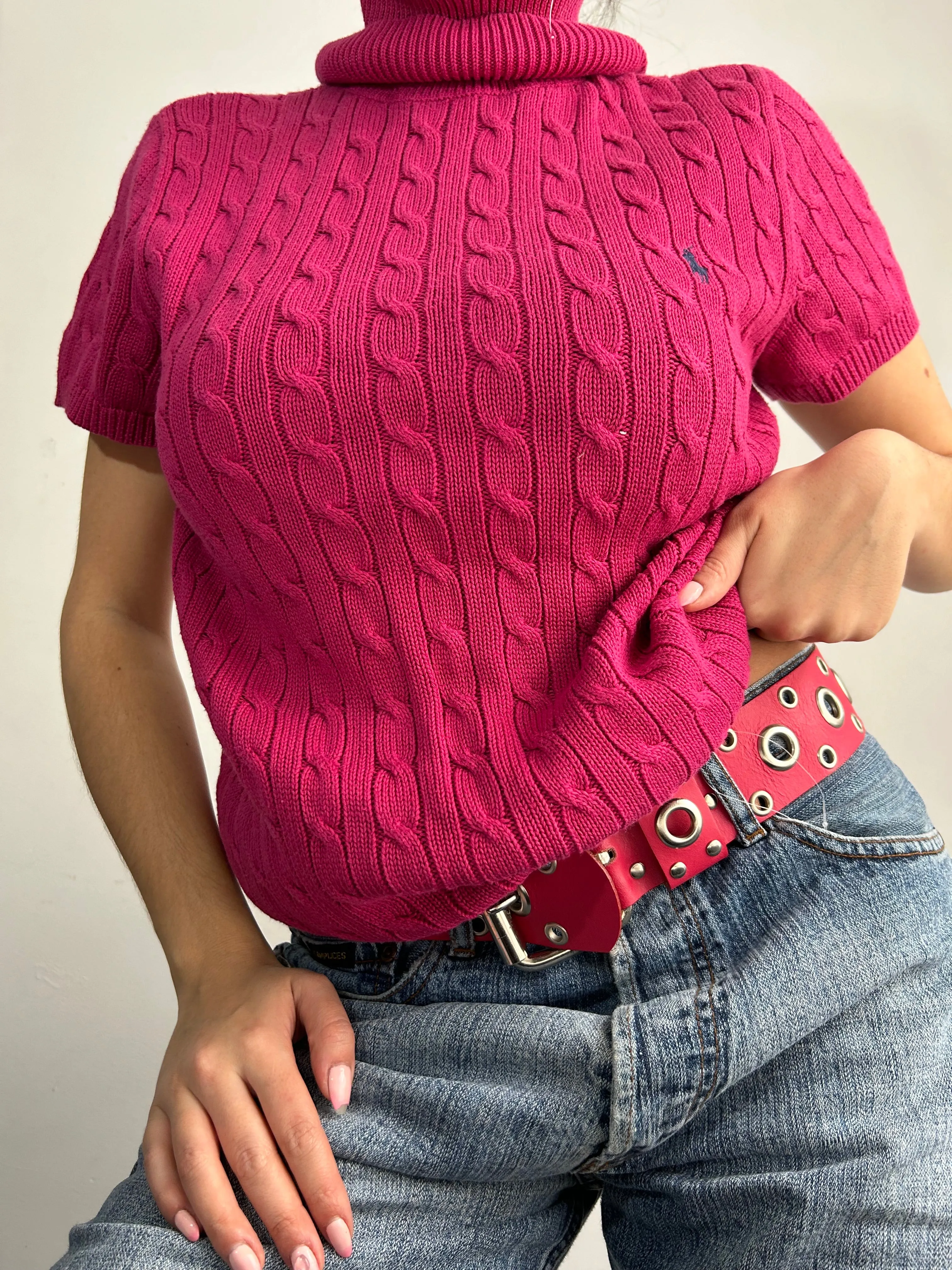 Pink turtleneck knitted tee (L)