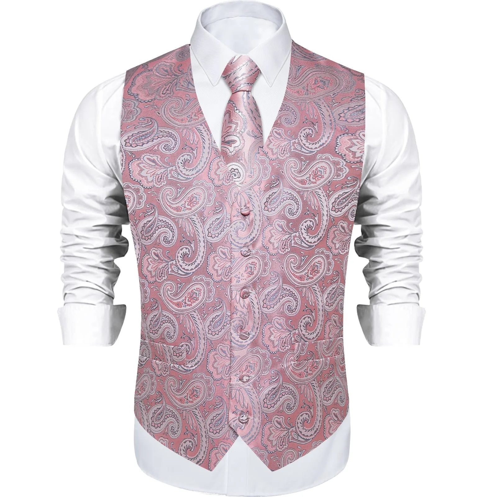 Pink Vest for Men Paisley Men's Vest Tie Set