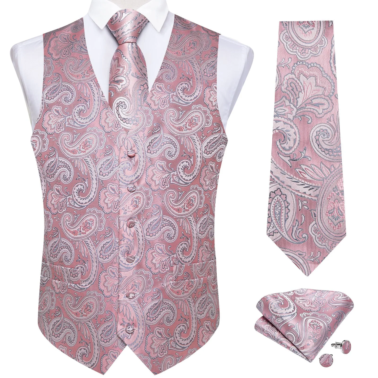 Pink Vest for Men Paisley Men's Vest Tie Set