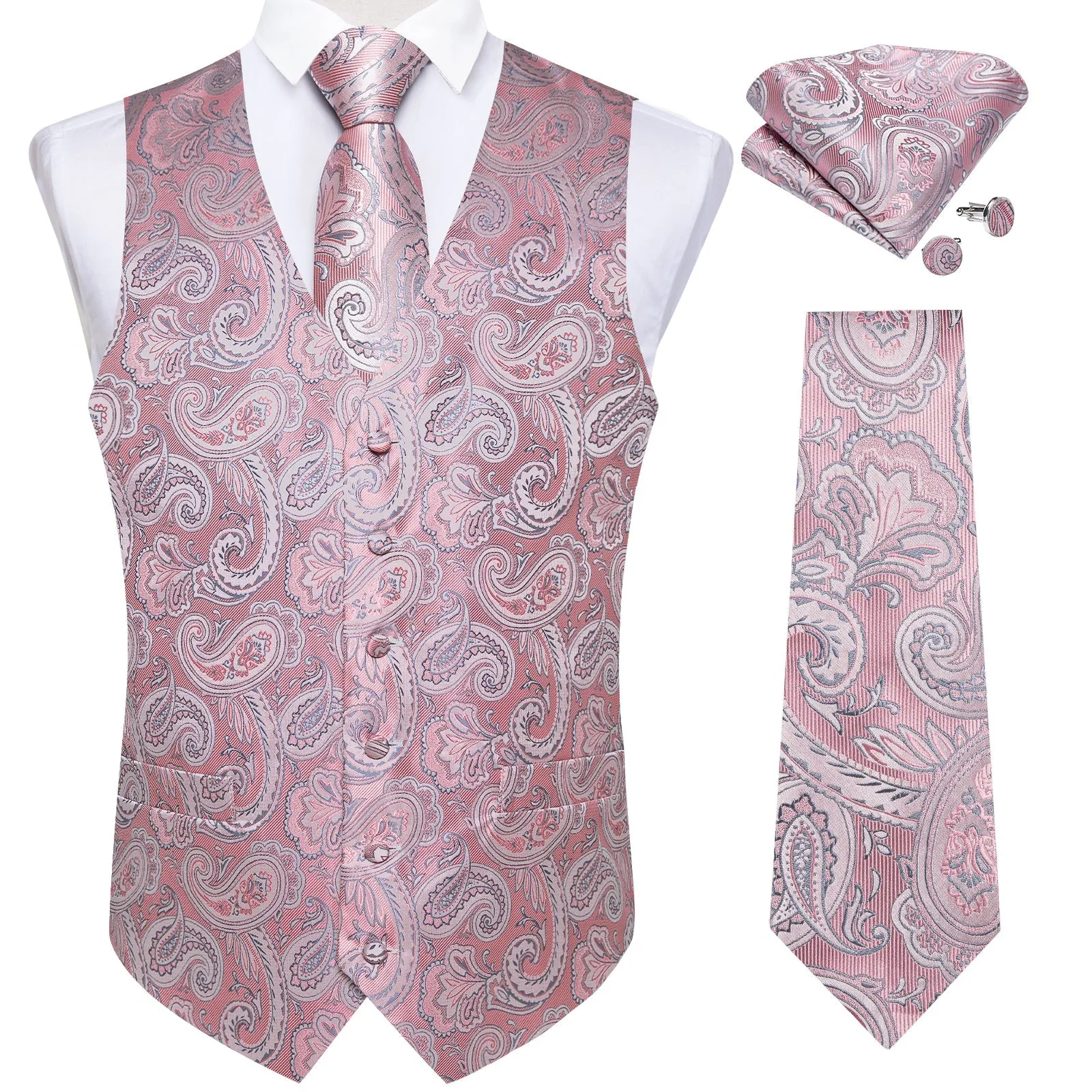 Pink Vest for Men Paisley Men's Vest Tie Set