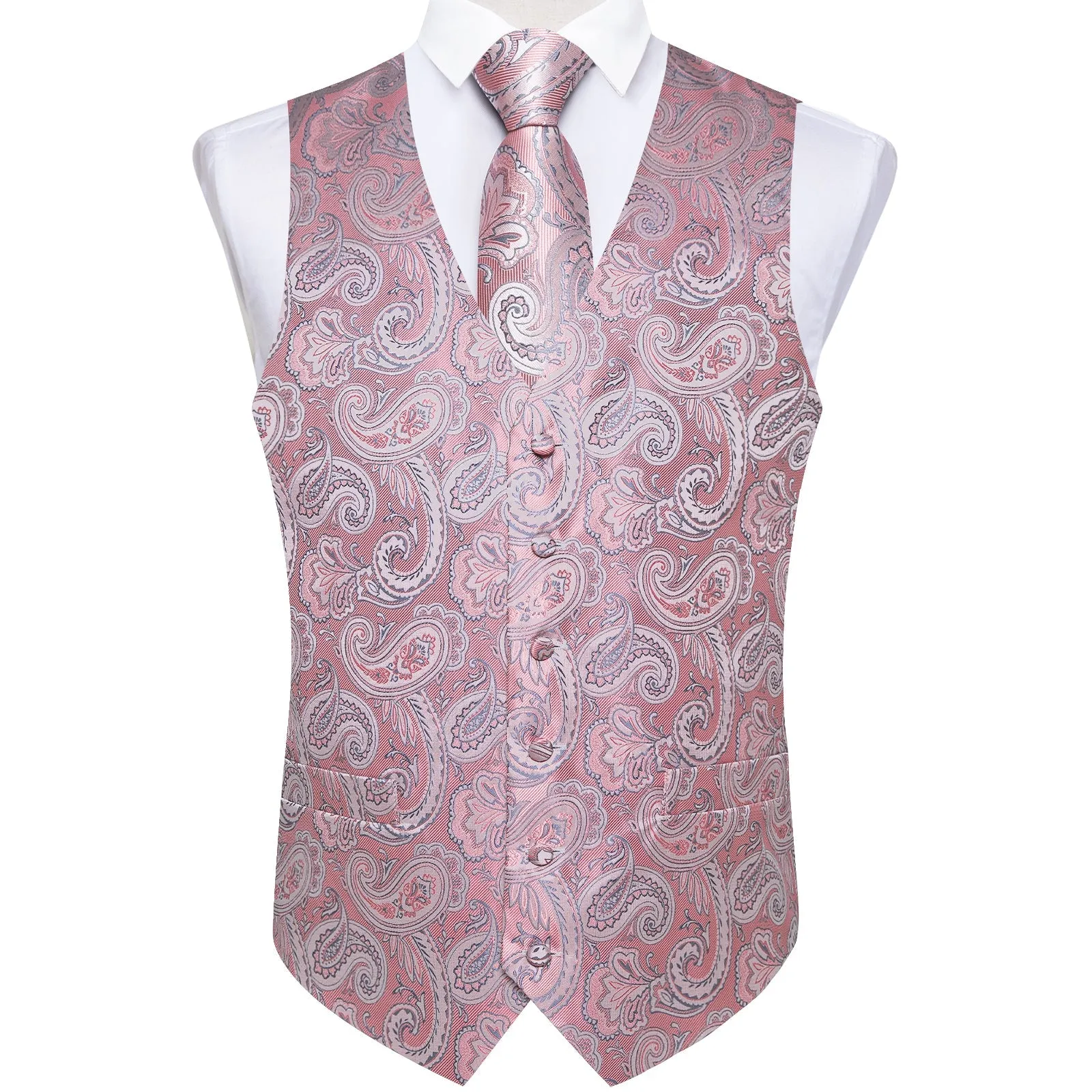 Pink Vest for Men Paisley Men's Vest Tie Set