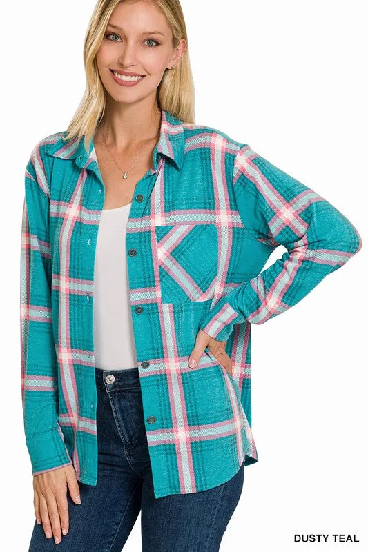 Plaid Shacket With Front Pocket