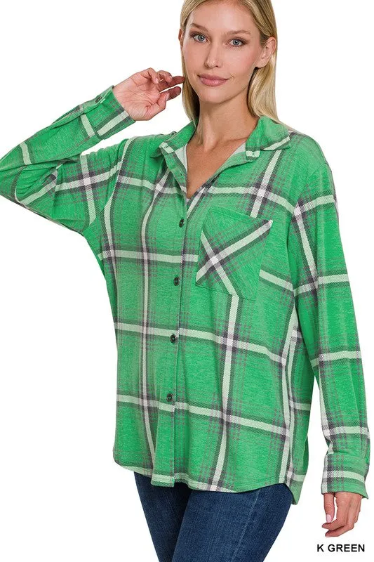 Plaid Shacket With Front Pocket