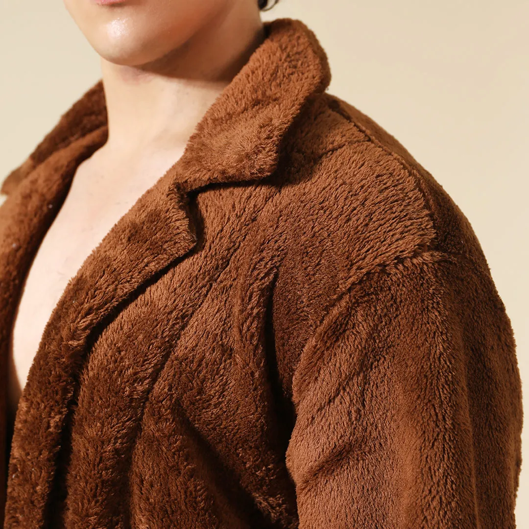 Plush Comfort Long Fur Unisex Coat - Brown