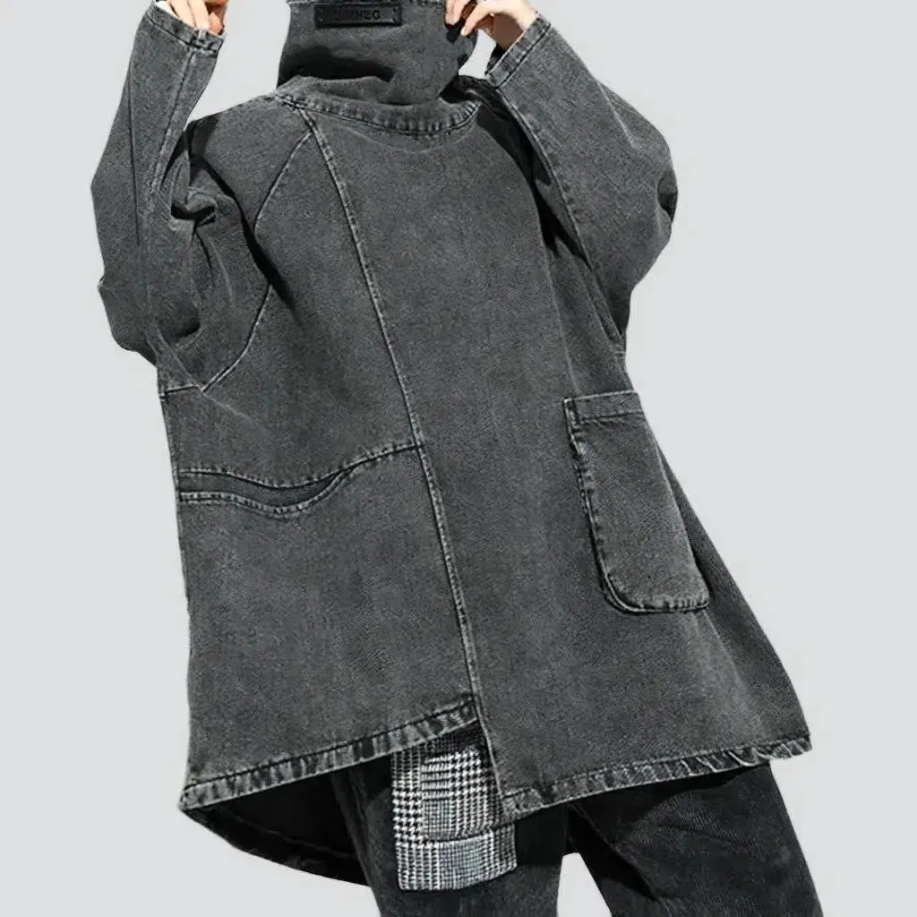 Pull-on grey women's jeans coat